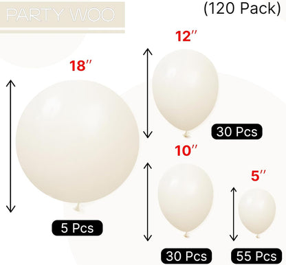 PartyWoo Beige Balloon Arch Kit - 120pcs in 5-18 Inch Sizes for Weddings, Graduations & Parties