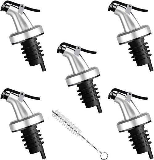5 Pack Oil Spouts, Olive Oil Vinegar Bottle Stopper Dispenser with Tube Brush, Leakproof Bottle Spouts for Salad, Sauce, Soy, Etc