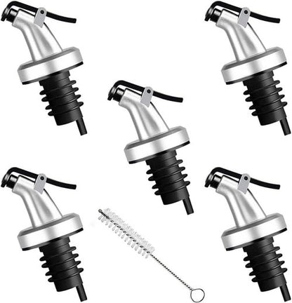 5 Pack Oil Spouts, Olive Oil Vinegar Bottle Stopper Dispenser with Tube Brush, Leakproof Bottle Spouts for Salad, Sauce, Soy, Etc