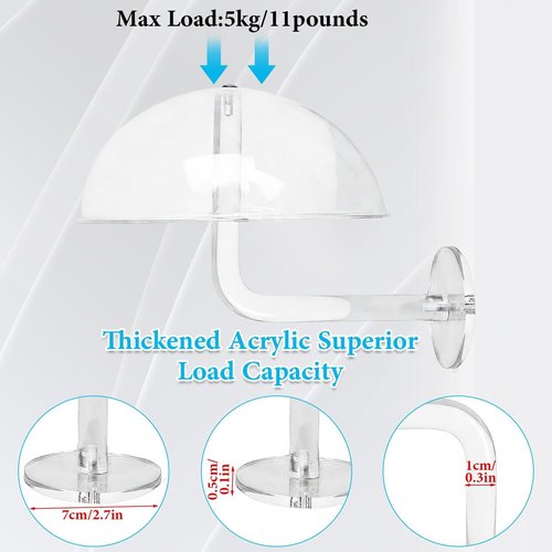 LUTTY Wall-Mounted Clear Acrylic Hat Display Stand - 2 Pcs Domed Holder for Baseball Caps & Wigs