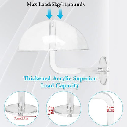 LUTTY Wall-Mounted Clear Acrylic Hat Display Stand - 2 Pcs Domed Holder for Baseball Caps & Wigs