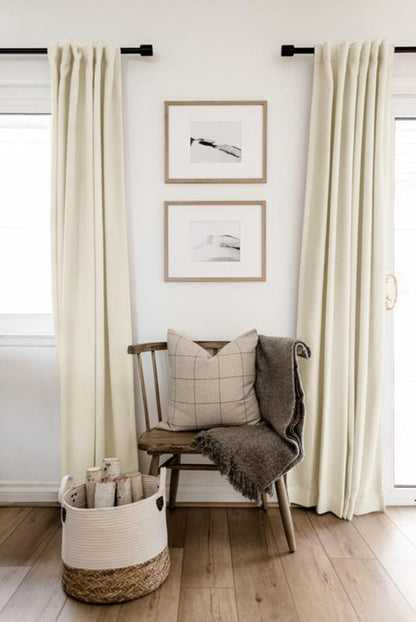 Skiennix 100% Blackout Linen Curtains - Thermal Insulated Drapes, 50" W x 84" L, Light Cream - 2 Panels Set