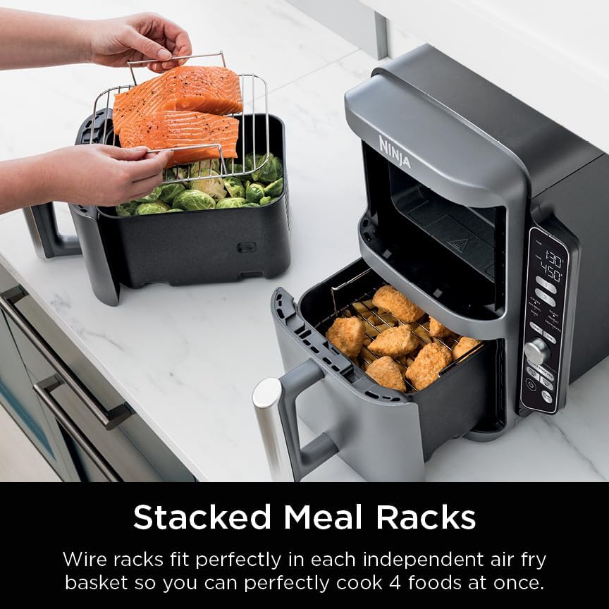 Ninja Air Fryer - 10QT Double Stack XL 2-Basket | Cooks Whole Chicken & Feeds 8 People - Grey SL401