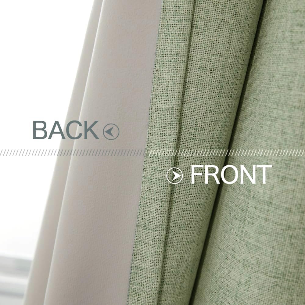 MIULEE Blackout Curtains - 100% Thermal Insulated Linen Texture Drapes | Sage Green, 52x45 Inch (2 Panels)
