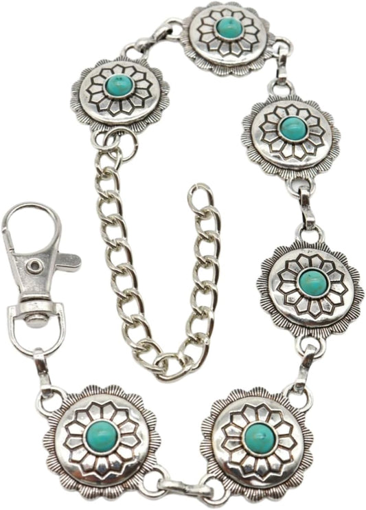 TrendyFashionJewelry Women's Western Boot Bracelet - Silver Chain Anklet with Turquoise Beads & Flower Charms