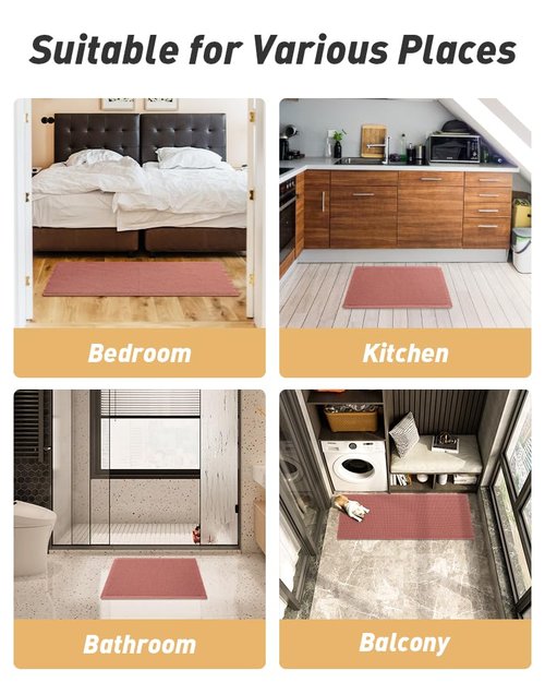AMOAMI Upgraded Waffle Bath Mat, Super Absorbent Non Slip Bath Mats for Bathroom Floor, Machine Washable Bathroom Rugs with Tassels, Rubber Backed Bathroom Mats, Ultra Soft, 18" x 30", Coral