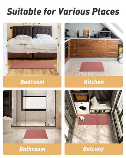AMOAMI Upgraded Waffle Bath Mat, Super Absorbent Non Slip Bath Mats for Bathroom Floor, Machine Washable Bathroom Rugs with Tassels, Rubber Backed Bathroom Mats, Ultra Soft, 18" x 30", Coral