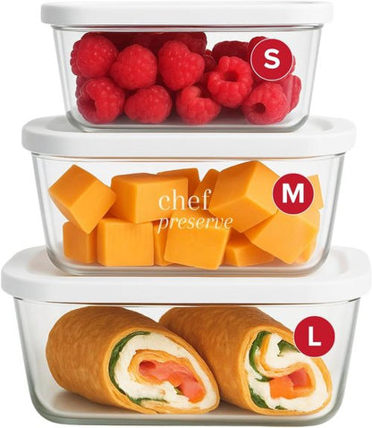 Chef Preserve Glass Vacuum Seal Containers - Food Storage Set (3pcs: Small, Medium, Large)
