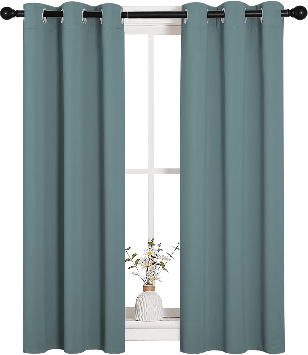 NICETOWN Blackout Curtains - Noise Reducing & Thermal Insulated Drape Panels | Greyish Blue, 2 Panels, W29 x L45-Inch