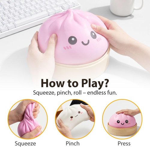 Giant Dumpling Squishy - Jumbo Soft Slow Rising Stress Ball for Adults | Extra Large Pink Fidget Toy