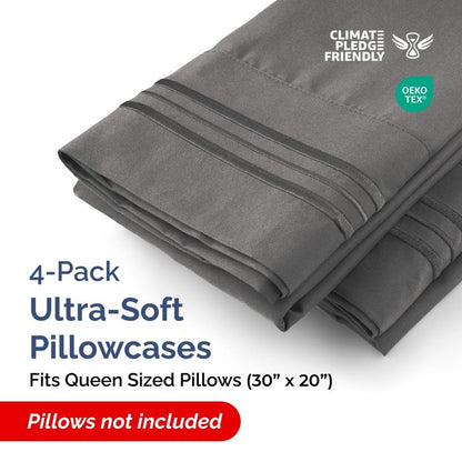 Queen Pillow Cases Set of 4 - Ultra Soft Hotel Quality Pillowcase Covers - Comfy, Cozy & Wrinkle Free - Shrinkage, Stain & Fade Resistant - Machine Washable Pillow Protectors - 4 Piece Set - Charcoal