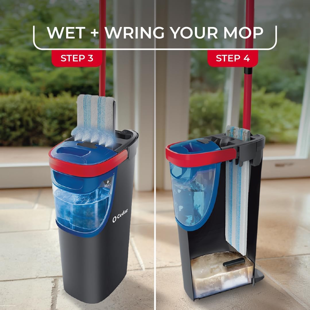 O-Cedar H2prO Flat Mop System - Quick Cleaning Tool with Machine Washable Microfiber Pad | Safe for Wood, Vinyl, Tile