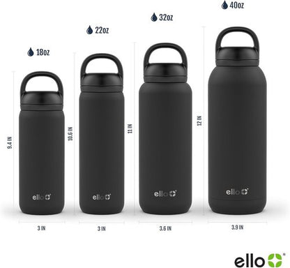 Ello Cooper 32oz Stainless Steel Water Bottle - Leak Proof, Double Walled, Vacuum Insulated | Gray