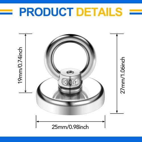 Magnetic Hooks - 60 lbs Pulling Force Rare Earth Hooks with Countersunk Hole | 10 Pack for Home & Office