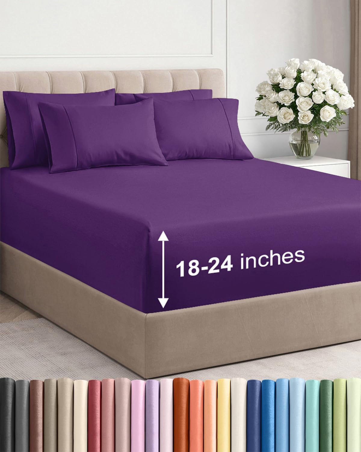 Skiennix Extra Deep Cal King Sheet Set | 6-Piece Breathable Cooling Bedding - Soft, Wrinkle-Free Purple
