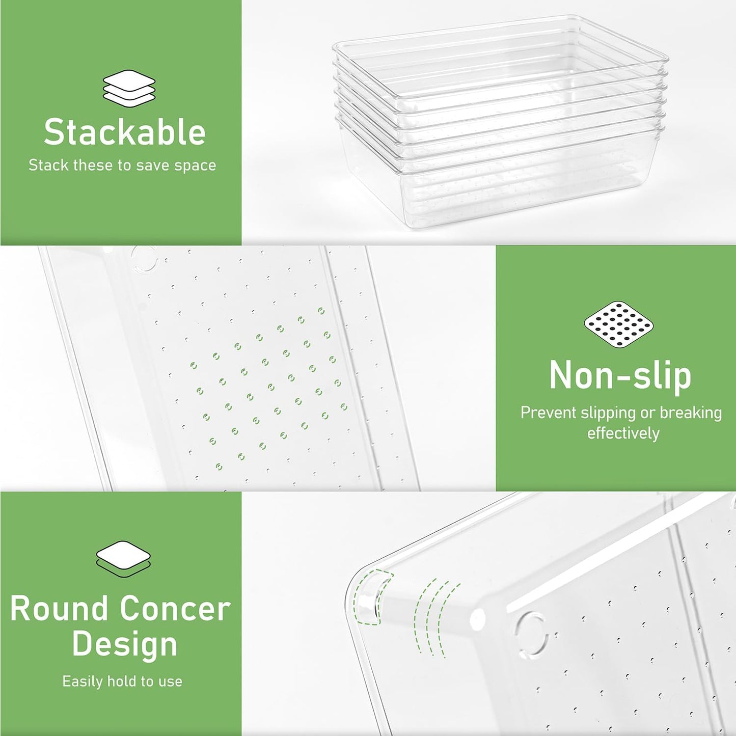 Skiennix 8 PCS Clear Plastic Drawer Organizer Tray - Versatile Acrylic Bins for Makeup, Office & Kitchen