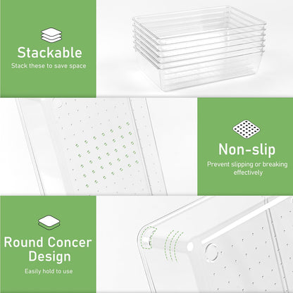 Skiennix 8 PCS Clear Plastic Drawer Organizer Tray - Versatile Acrylic Bins for Makeup, Office & Kitchen