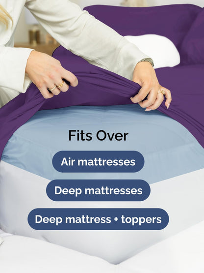 Skiennix Extra Deep Twin XL Sheet Set - 4 Piece Breathable Cooling Sheets - Luxury Hotel Quality - Soft Wrinkle-Free Purple