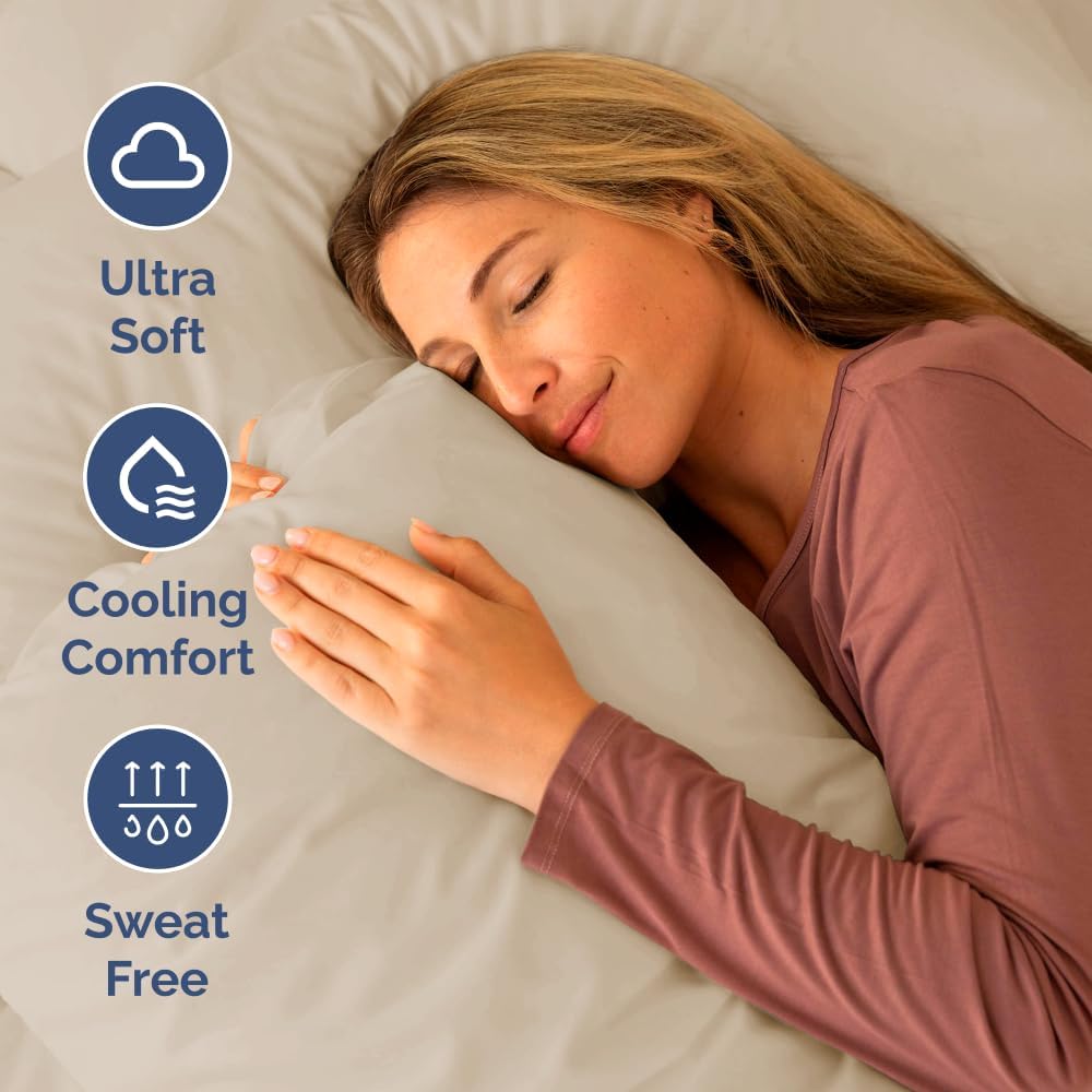 Skiennix Short Queen Size 4-Piece Sheet Set - Soft, Breathable & Cooling Bedding - Oeko-Tex Certified - Wheat