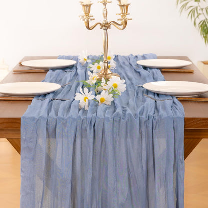 Socomi Cheesecloth Table Runner - Dusty Blue Boho Rustic Sheer 120 Inch for Weddings & Home Decor