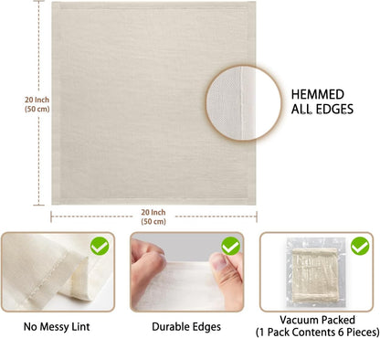 Olicity Cheese Cloths - 100% Cotton Unbleached Muslin | 6PCS, 20x20 Inch for Straining & Cooking