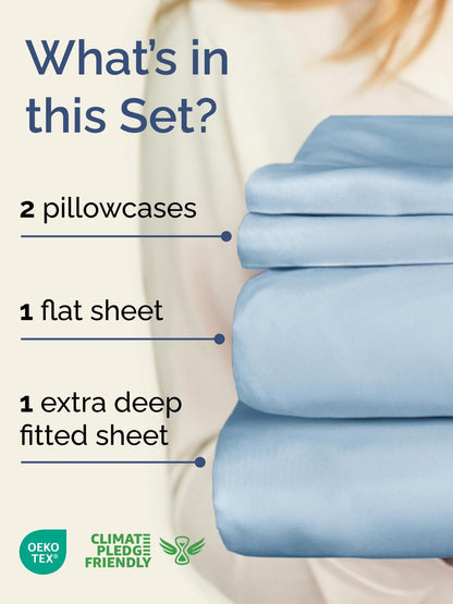 Skiennix Extra Deep Twin Sheet Set | 4-Piece Breathable Cooling Bedding - Soft, Wrinkle-Free Sky Blue