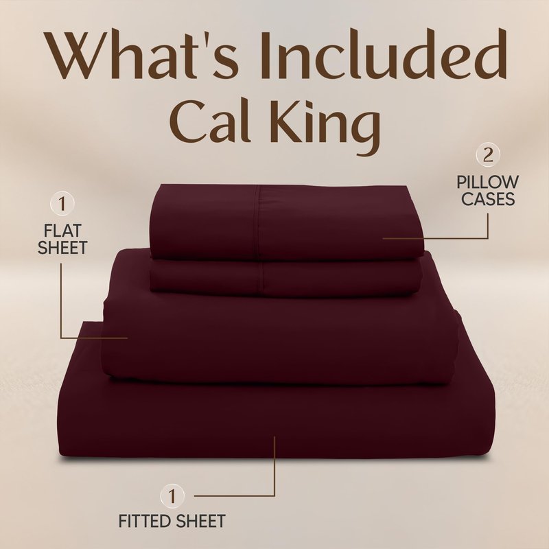 Utopia Bedding California King Size Sheet Set – 4 Piece Bed Sheets, Soft and Breathable Microfiber, Includes 1 Fitted Sheet, 1 Flat Sheet and 2 Pillowcases – Oeko Tex (Burgundy)