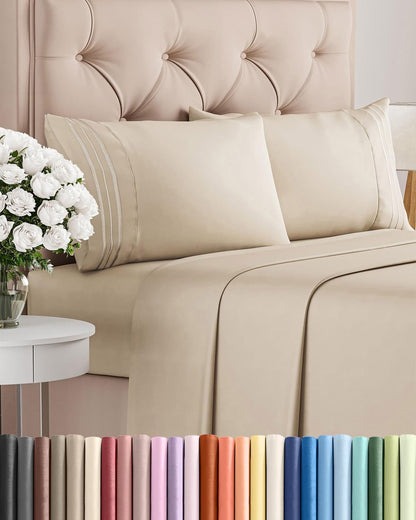 Queen Size Sheet Set by Hotel Luxury | 4-Piece Comfy, Breathable & Cooling Bedding - Deep Pockets, Soft & Wrinkle-Free - Oeko-Tex Certified - Wheat