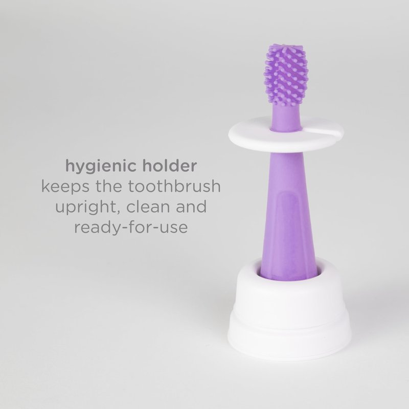 Ubbi Grow with Me Toothbrush Training Set for Babies and Toddlers, Includes Silicone Finger Brush, 360° and Soft Bristled Toothbrush, Smoothie Purple