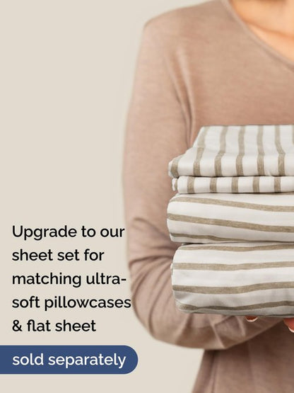 Extra Deep Twin XL Fitted Sheet - Hotel Luxury Single Fitted Sheet Only - Easily Fits 18 inch to 24 inch Mattress - Ultra Soft, Wrinkle Free w/Extra Deep Pockets - Breathable & Comfy - Beige Stripes