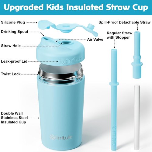Fimibuke Kids' Spill-Proof Straw Cups - 10 OZ Insulated Tumblers, 2 Pack with Leak-Proof Design & Silicone Straws