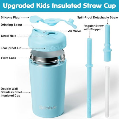 Fimibuke Kids' Spill-Proof Straw Cups - 10 OZ Insulated Tumblers, 2 Pack with Leak-Proof Design & Silicone Straws