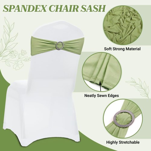 MDS Spandex Chair Sashes - Universal Fit Elastic Stretch Ties with Buckle for Weddings | Sage Green, Pack of 250