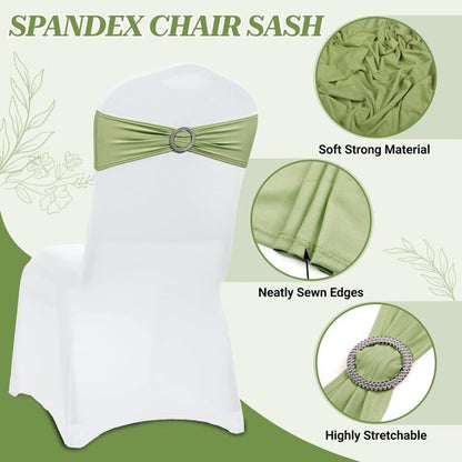 MDS Spandex Chair Sashes - Premium Stretch Covers with Buckle Slider | Universal Fit for Weddings & Events - Sage Green