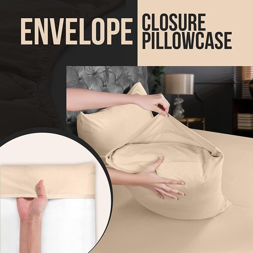 Utopia Bedding Standard Pillow Cases - 4 Pack - Envelope Closure - Soft Brushed Microfiber Fabric - Shrinkage and Fade Resistant Pillow Covers Standard Size 20 X 26 Inches (Standard, Beige)