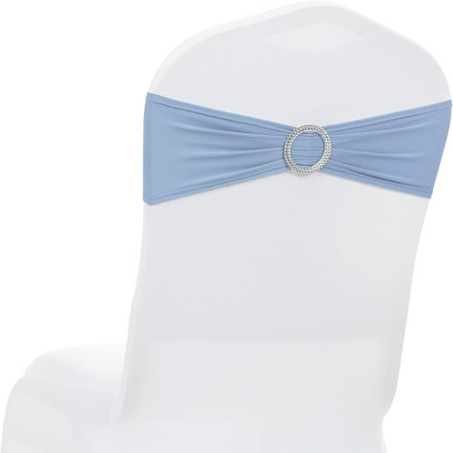MDS Premium Stretch Chair Sashes - Pack of 100 Elastic Covers with Buckle Slider | Baby Blue for Weddings & Events
