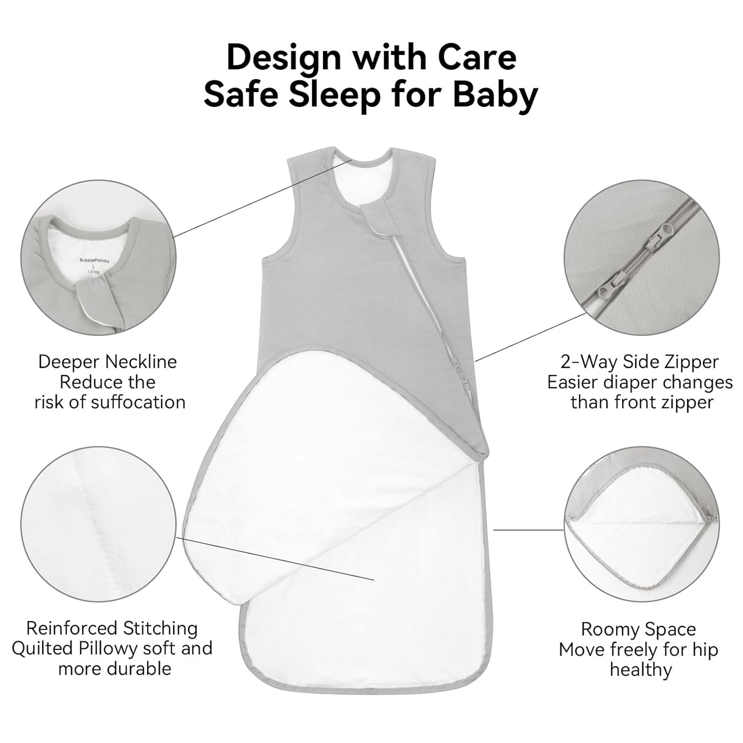 BubblePanda Bamboo Sleep Sack - Soft 2-Way Zipper Toddler Blanket for Infants 0-6 Months