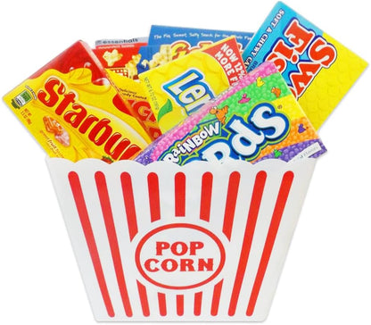 Novelty Place Classic Red & White Striped Popcorn Containers - Perfect for Movie Night, 9.25" Square x 5.9" Deep