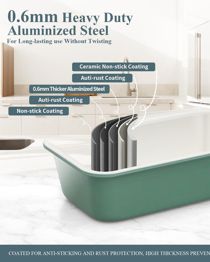 Skiennix Ceramic Nonstick Baking Pans Set - 33 PCS Stackable Bakeware, 550°F Oven Safe, Dishwasher Safe (Green)