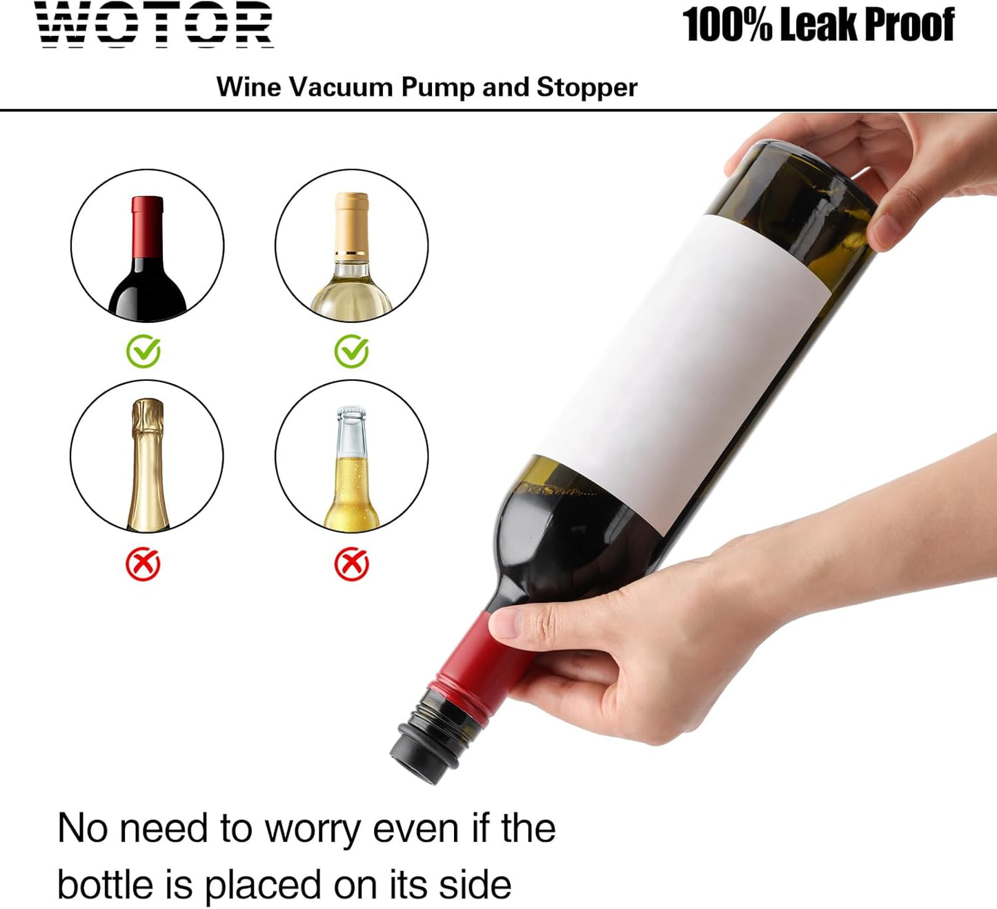 WOTOR Wine Saver Vacuum Pump with 4 Stoppers, Wine Stopper, Wine Preserver, Reusable Bottle Sealer Keeps Wine Fresh, Ideal Wine Accessories Gift