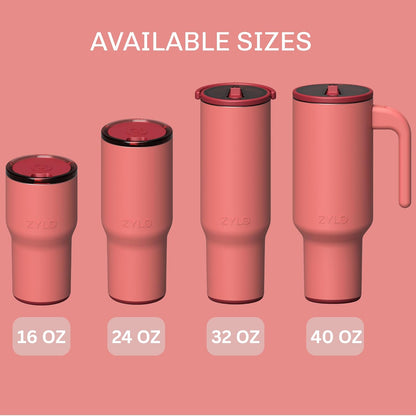 Zylo 32oz Stainless Steel Water Bottle - Insulated Tumbler with Leak-Proof Lid & Straw - Pink Algae