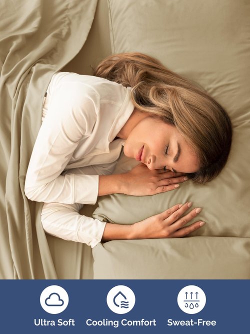 Extra Deep Cal King Sheet Set - 6 Piece Breathable and Cooling Sheets - Hotel Luxury Bedding for Women, Men, Kids & Teens - Easy Secure Fit - Soft, Wrinkle Free and Comfy - Extra Deep Pockets - Beige
