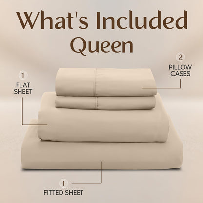 Utopia Bedding Queen Size Sheet Set - Soft, Breathable Microfiber | 4-Piece in Sand, Oeko-Tex Certified