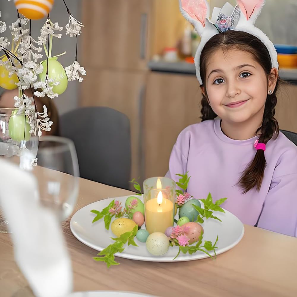 3Pcs Easter Egg Candle Holder Rings - Pastel Mini Wreaths for Spring Decor | 9" Centerpieces for Holiday Tables