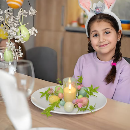 Skiennix Easter Egg Candle Rings - 3-Piece Mini Wreath Set for Spring Home Decor | 9" Pastel Holders