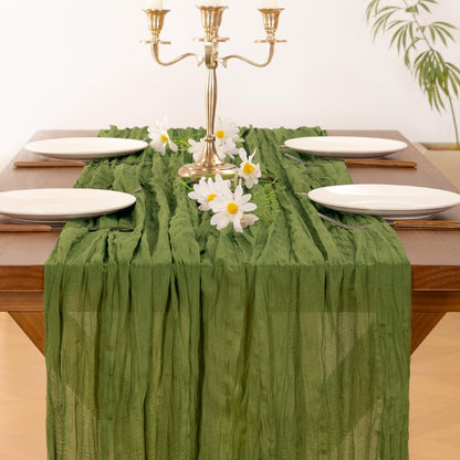 Socomi Cheesecloth Table Runner - 120 Inch Boho Rustic Green for Easter, Weddings & Home Decor