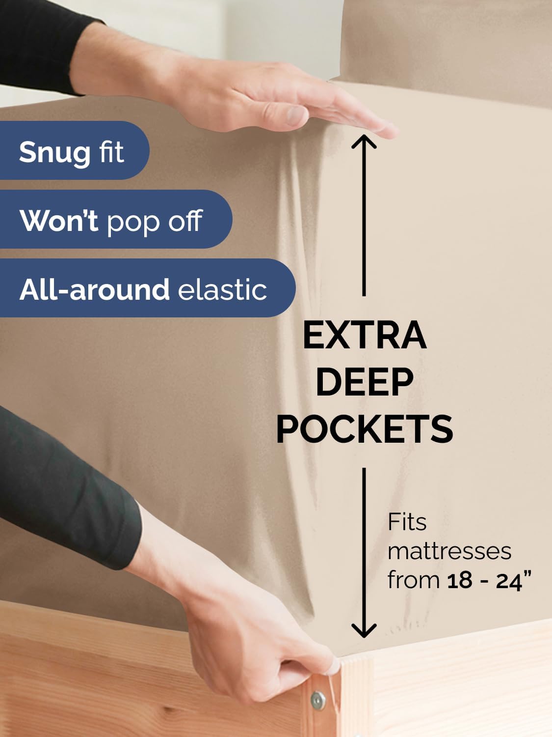Skiennix Extra Deep Cal King Sheet Set - 6 Piece Breathable Cooling Bedding - Soft, Wrinkle-Free Wheat Color