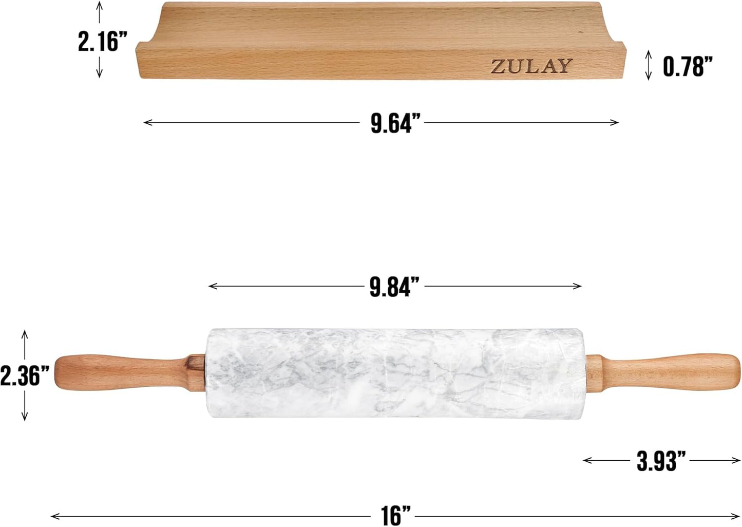 Zulay Kitchen Marble Rolling Pin - 17-Inch Polished Marble With Beechwood Handle | Non-Stick Baking Tool