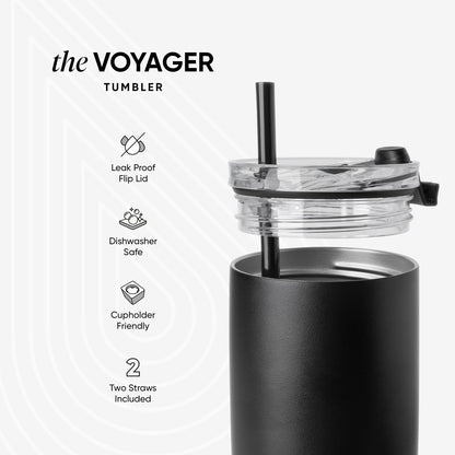 Simple Modern Voyager Tumbler - Insulated Stainless Steel Travel Coffee Mug | Flip Lid | 12oz Almond Birch