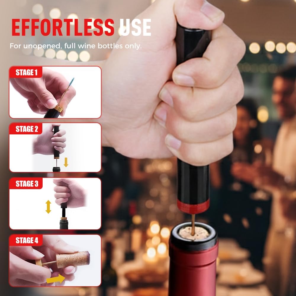Wine Bottle Opener, Pocket Air Pressure Pump Wine Bottle Opener, Portable Wines Cork Open Bottles Tool, Mini Travel Corkscrew Quick Bottles Opening for Home Restaurant Party (Red)